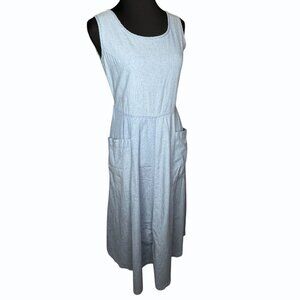 VTG Laura Ashley Shift Dress Women 6 Light Wash Denim Prairie Cottagecore Modest